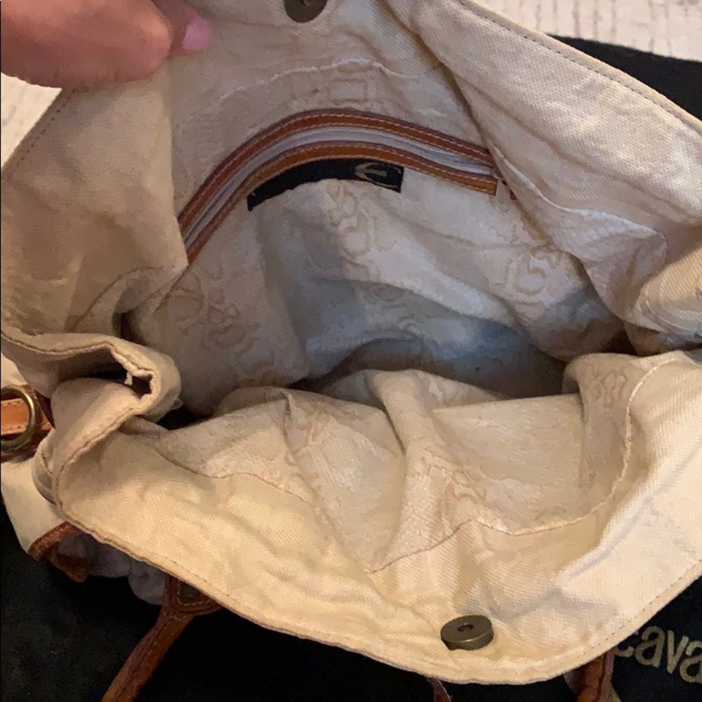 Just Cavalli leather canvas hand bag tan brown - Picture 7 of 8